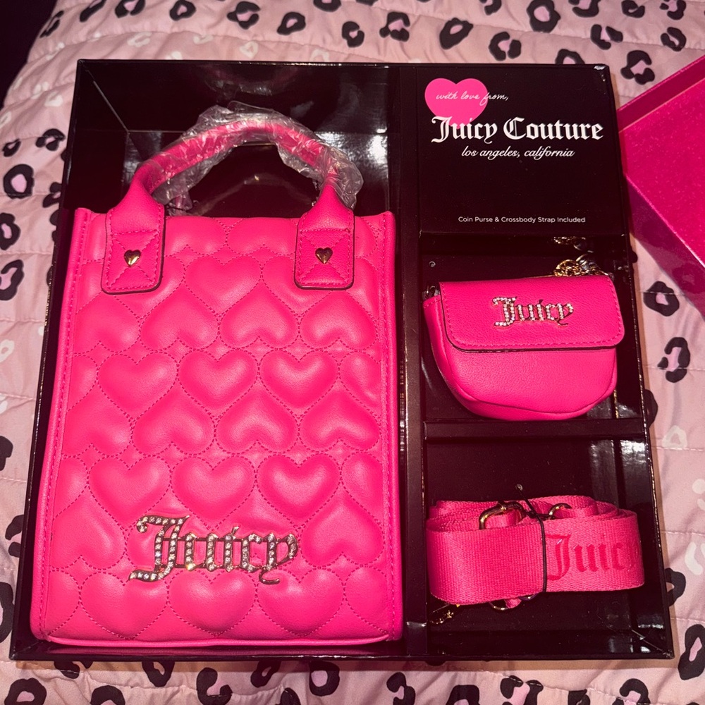 Juicy Couture Vibrant Pink Heart Bag Set
